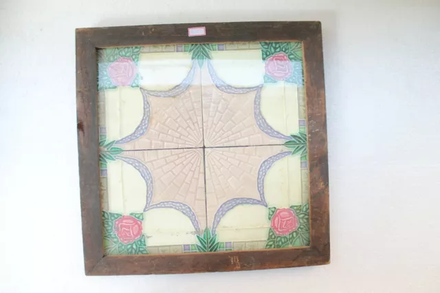 Antique "Set Of 4 Pc" Majolica Flower Design Architectural Beautiful Tile NH3293