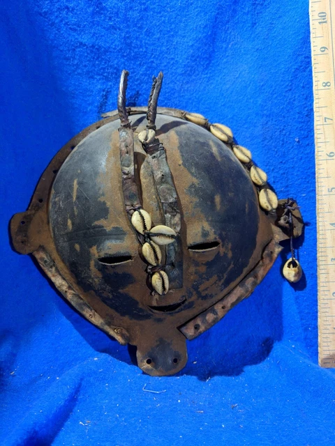 Unique Metal Mask with Cowrie Shells — Authentic Handmade African Art