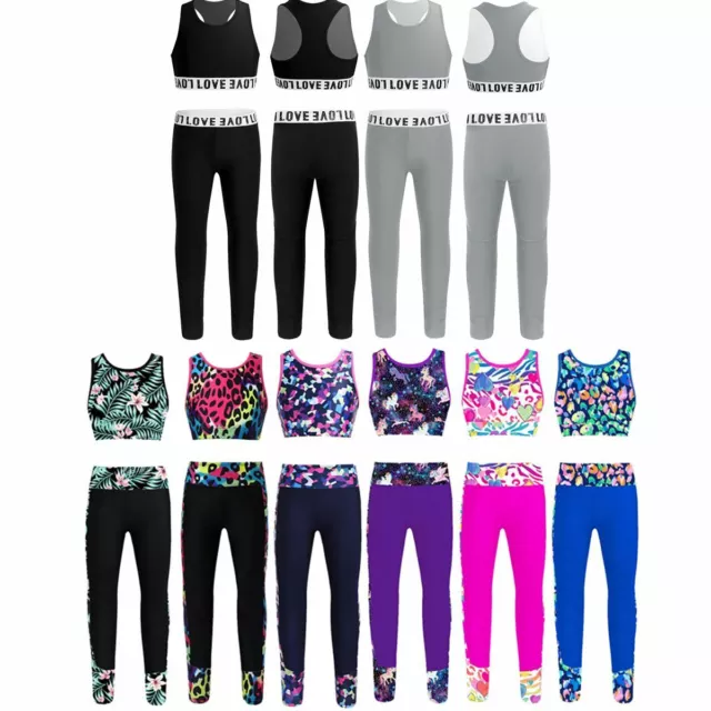 iEFiEL Kids Girls Gymnastics Dancing Outfit Tank Crop Top Leggings Set Dancewear