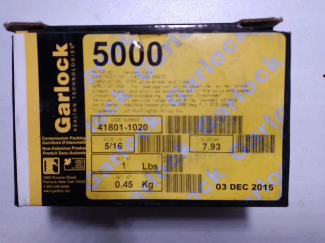Garlock 5000  41801-1020 Compression Packing 5/16 Size:7.93mm 1Lbs
