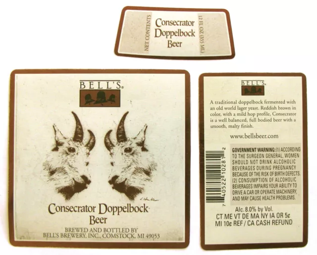 Bell's Brewery CONSECRATOR DOPPELBOCK BEER label MI 12 oz w/NECK & BACK