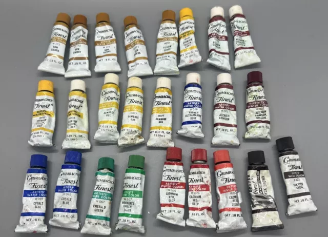 USED LOT OF 25 ASSORTED TUBES GRUMBACHER FINEST ARTISTS WATERCOLOR .18 Fl Oz