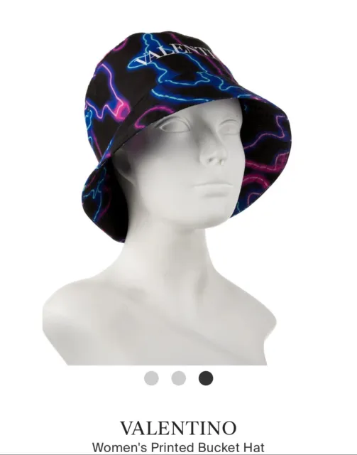 NWT VALENTINO GARAVANI Black with Blue & Pink Neon Logo Women’s  Bucket Hat
