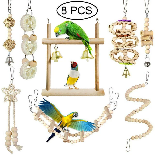 8xHaustier Vogel Papagei Sittich Wellensittich Hängematte Schaukel Spielzeug Set