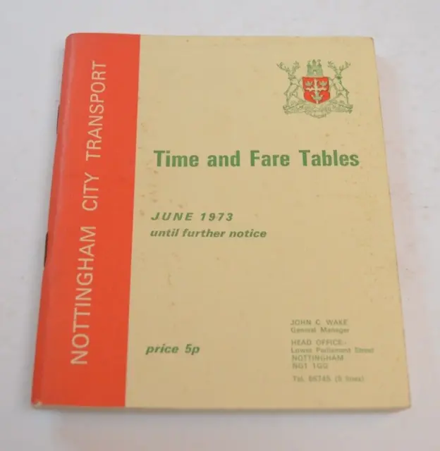 Bus Coach Timetable Nottingham City Transport June 1973