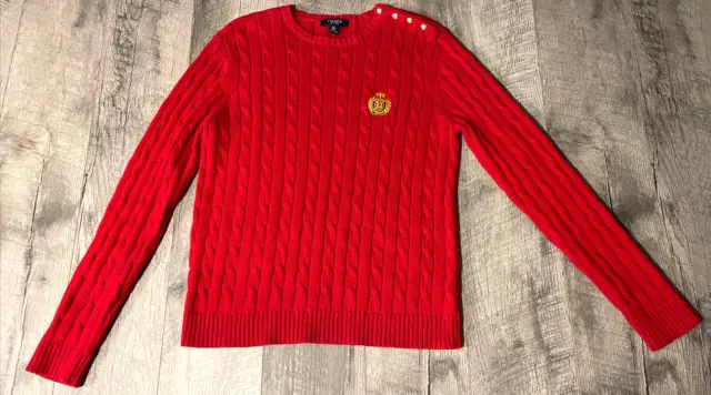 Chaps Cable Knit Sweater Womens Medium Red Button Shoulder Preppy Cotton NWOT
