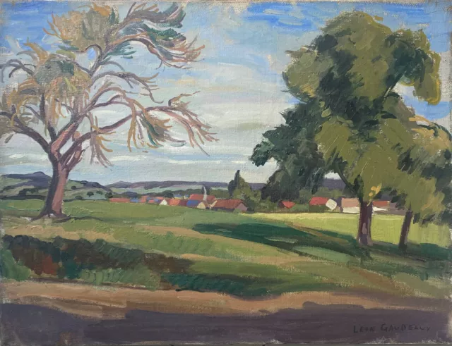 Tableau HST "Paysage à Jouy sur Eure" par Léon Gaudeaux (1893 / 1947)