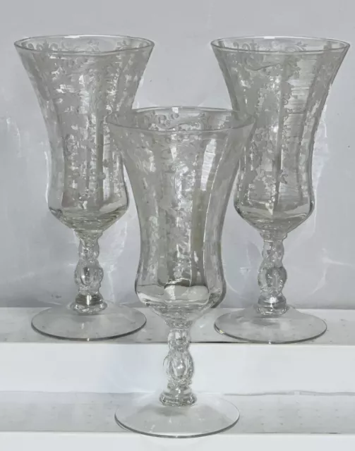 3 Cambridge CHANTILLY CRYSTAL 7 3/4" - 12 oz FOOTED ICED TEA TUMBLERS #3625