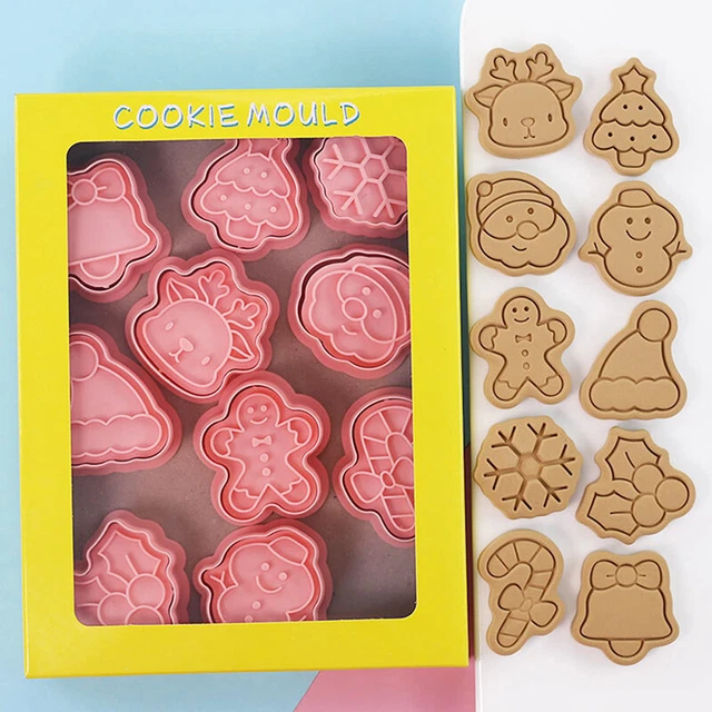 10Pcs Christmas Cookie Cutters Cartoon Santa Snowman Tree Elk Biscuit MouZY