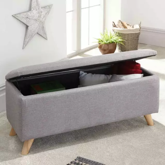 Cassapanca Pouf Contenitore Panca Sgabello Poggiapiedi in Tessuto Grigio Chiaro