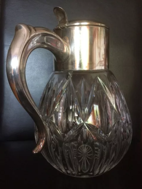 Hans Knäbel Art Deco Karaffe Kalte Ente Kristallglas mit versilberter Montur HKE