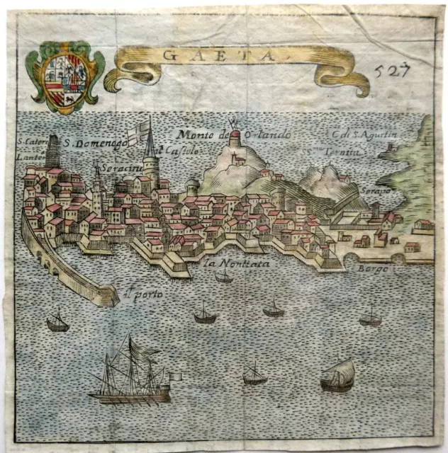 GAETA LAZIO ITALY c1679 BY FRANCESCO SCOTO GENUINE ORIGINAL BIRDS EYE VIEW MAP