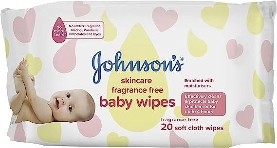 Johnson's Baby Skincare Fragrance Free Baby Wipes 20 Pack