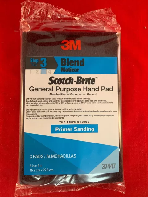 3M MMM 37447 Red Maroon Scotch Brite General Purpose Hand Scuff 3 Pad Pack