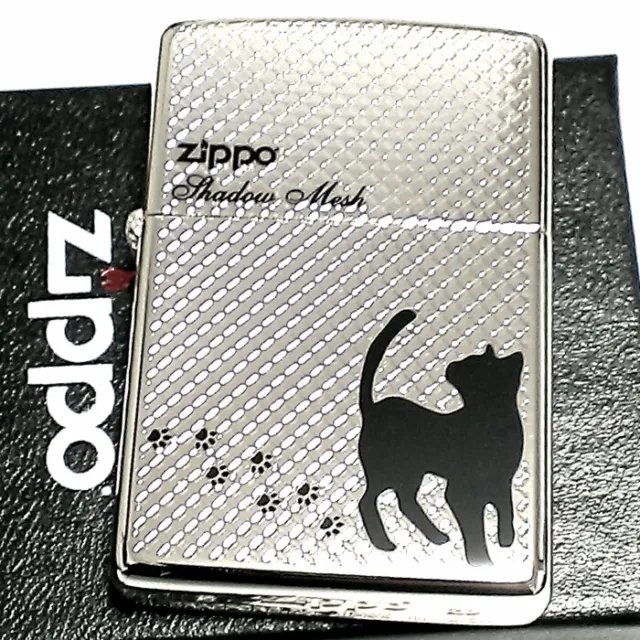 Zippo Oil Lighter Mesh Cat Footprints Silver Black Etching Regular Case Japan
