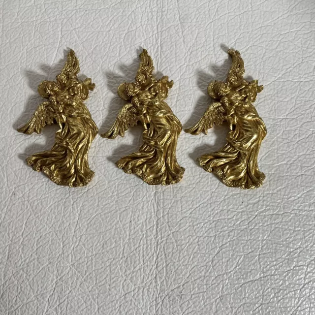 Vintage Angel & Baby Cherub Gold Toned Resin Christmas Ornament - 5.75”