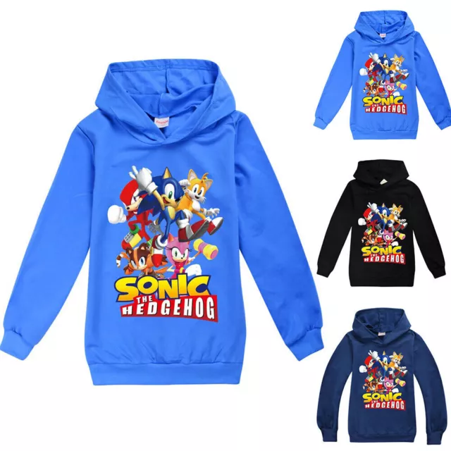 Kids Boys Sonic The Hedgehog Long Sleeve Hoodie Hooded Sweatshirt Pullover Tops