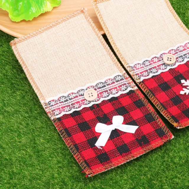 6 PCS Christmas Fork Bags Burlap Lace Cutlery Pockets Storage