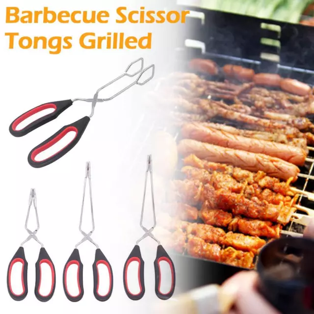 Food Tong Long Handle Scissor BBQ Bread Roast Clip Tongs Baking Kitchen T0Z1