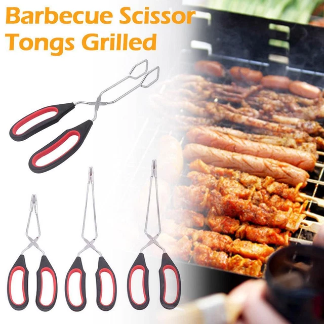 Food Tong Long Handle Scissor BBQ Bread Roast Clip Tongs Baking Kitchen T0Z1