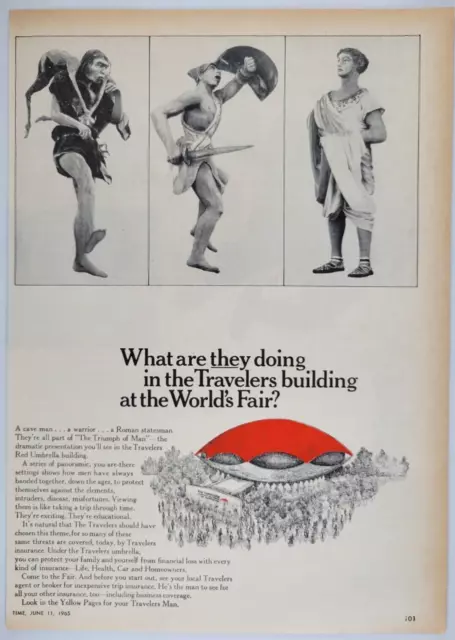 1965 NY World's Fair Travelers Building "Triumph Of Man" Time Ad 1965 8x11"