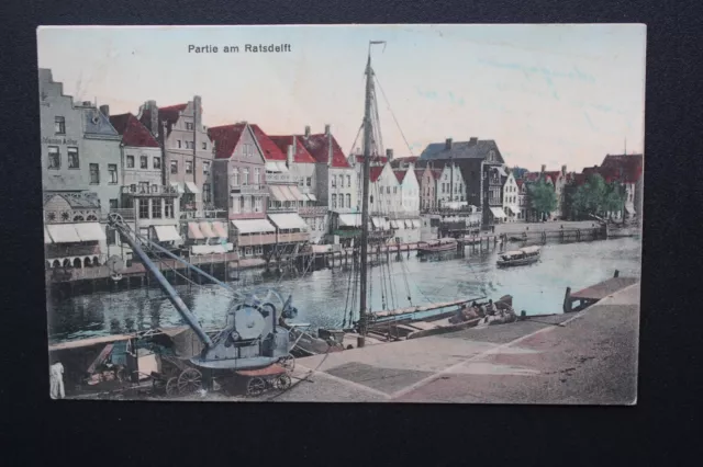 1914 Ansichtskarte Emden Partie Am Ratsdelft Mit Schiffen Gelaufen!