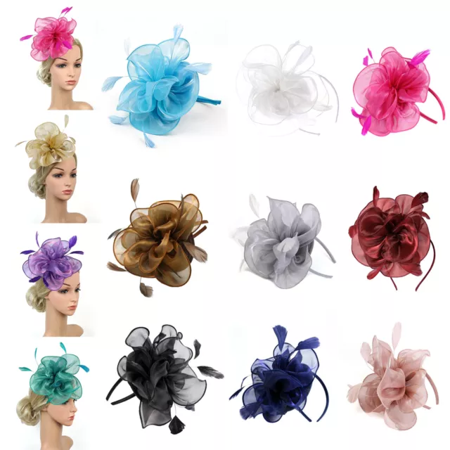 Womens Flower Feather Fascinator Ladies Veil Hat Clip Race Wedding Party Prom