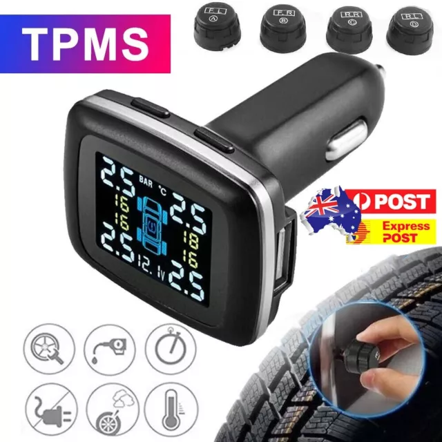 Car TPMS Solar LCD Wireless Tire Tyre Pressure Monitor System Tester + 4 Sensors