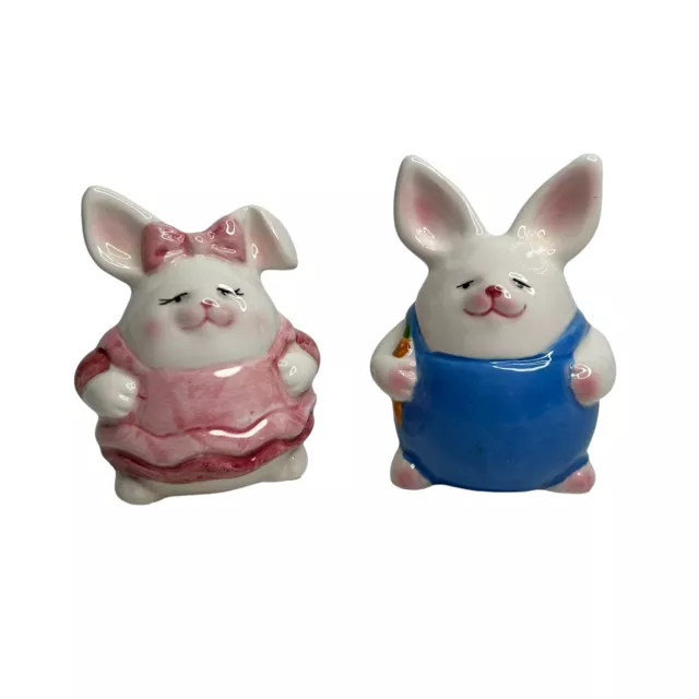 Vtg Clay Art Salt Pepper Shakers Bunny Rabbits Pink Blue Easter Anthropomorhic