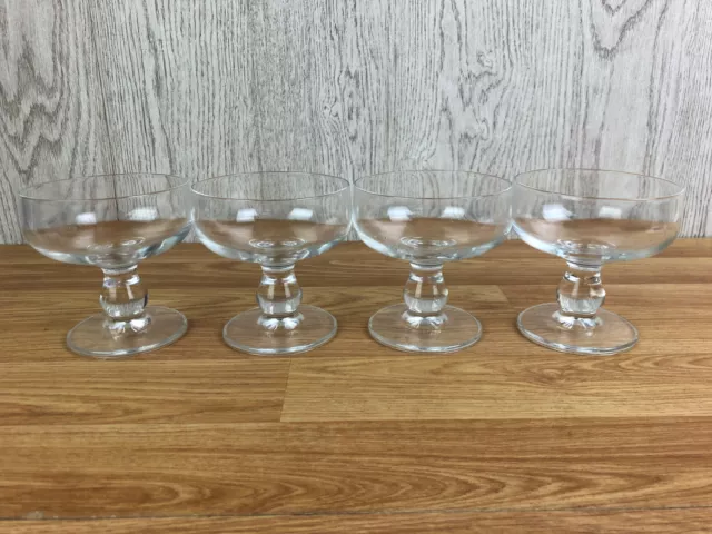 Set Of 4 x Clear Crystal Cut Glass Pedestal Dessert Bowls Lovely Ring