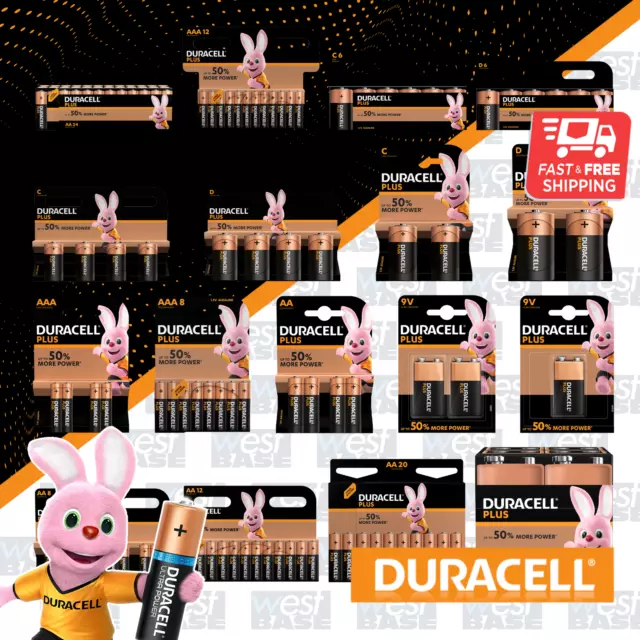 DURACELL Plus Power Simply AA AAA C D 9V Alkaline Batteries DURALOCK Long Expiry