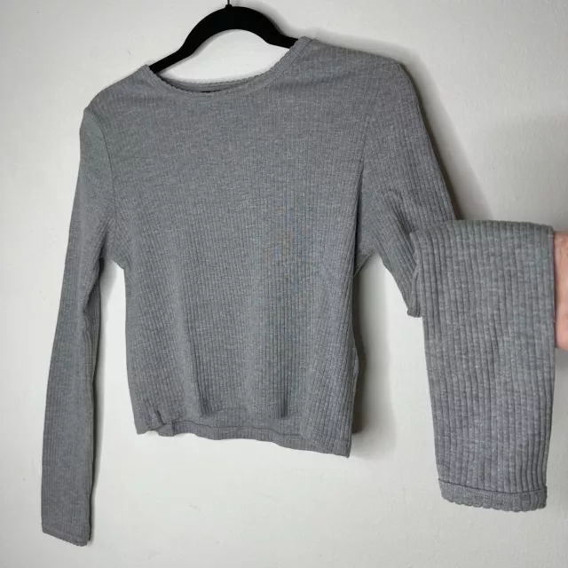 Topshop Gray Ribbed Knit Crop Top Long Sleeves Pullover Shirt 4 Medium