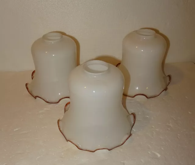 Lot De 3 Tulipes Pour Lampe Petrole ? Huile Ou Lustre ? En Verre Opalinise