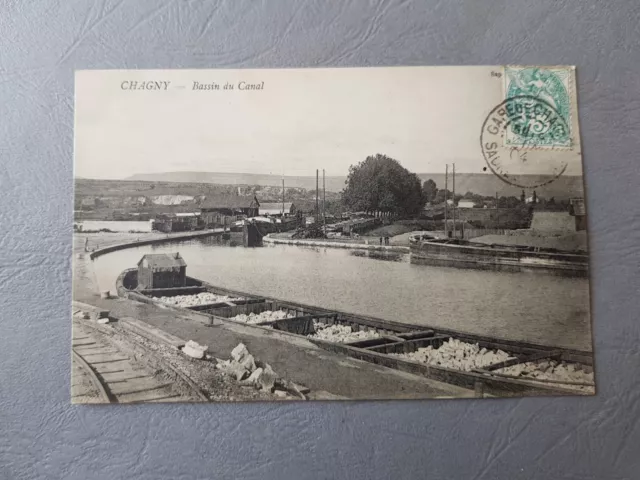 CPA / Carte postale ancienne - CHAGNY - bassin du canal (Péniche) (71)