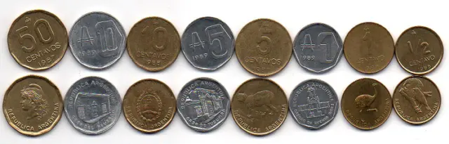 Argentina - set 8 coins 1/2 1 1 5 5 10 10 50 Centavos 1985 - 1989 XF / aUNC