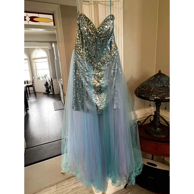 FABULOUS BY MAC DUGGAL Sweetheart Sequin Tulle Prom Dress in Aqua Multi Size 16