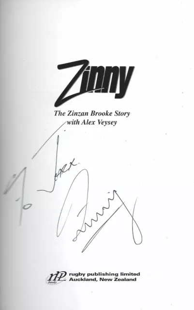 ZINZAN BROOKE NEW ZEALAND ALL BLACK BOOK Zinny with Alex Veysey Signed "to Jack" 2