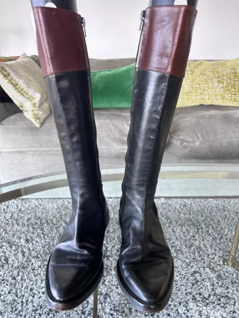 Ann Demeulemeester Black & Brown leather Knee High Riding Boots Sz 36.5-6 US