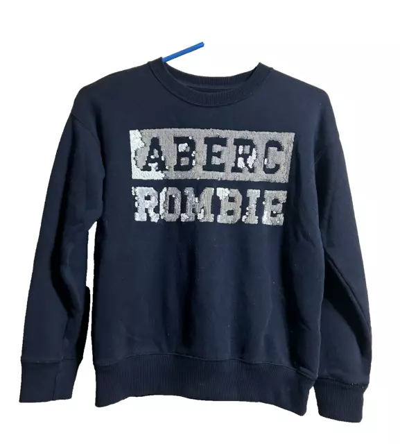 Abercrombie Kids Navy Blue Sweatshirt Logo Silver Sequin Size 11/12