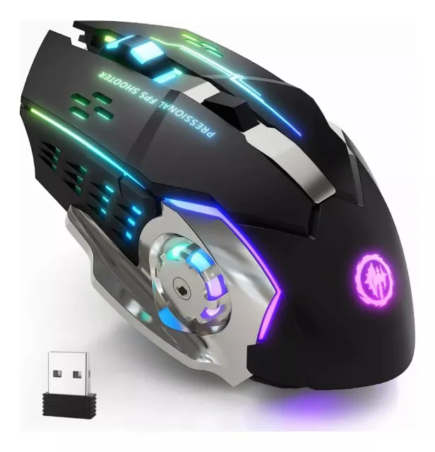 Silent Wireless Gaming Mouse Multi-Colour Backlit Rechargeable For Laptop PC Mac