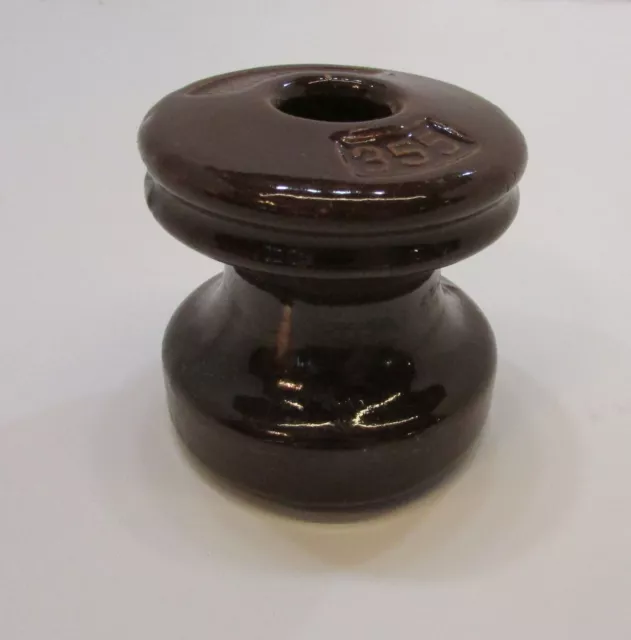 Old Peirce 355 Brown Porcelain Pottery Spool Power Electric Pole Line Insulator