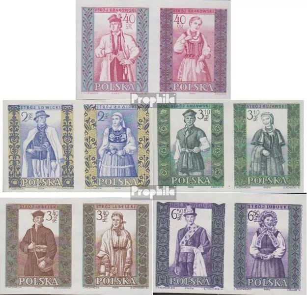 Briefmarken Polen  Mi 1156B-1164B Paare gestempelt Brauchtum, Trachten