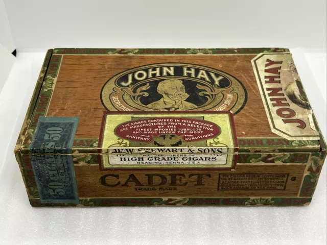 VINTAGE WOODEN CIGAR Box John Hay Abraham Lincoln Secretary of State ...