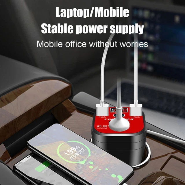 Car Power Inverter Converter 200W 12V/24V-220V 2USB 1Type-C Ports Adapter L6U6