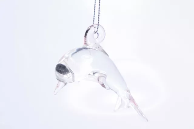 Hand Blown Art Deco Glass Ornament - Clear Dolphin Great Detail