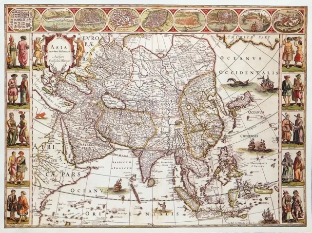 REPRO  13.5" x 10" MAP PRINT OF AN ANTIQUE  1618  MAP OF  ASIA  by  WILLEM BLAEU
