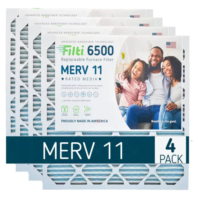 Filti 6500 Pleated Home HVAC Furnace 20 x 25 x 1 MERV 11 Air Filter (4 Pack)