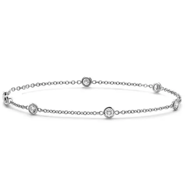 3/4 TCW 14k White Gold Round Diamond By Yard Station Bracelet