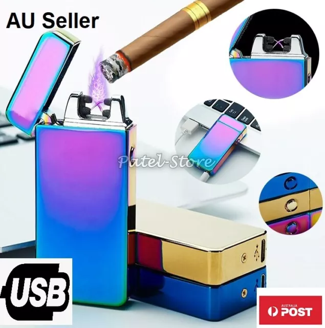 Windproof Lighter USB Rechargeable Double Arc Flameless Plasma Torch Electric AU