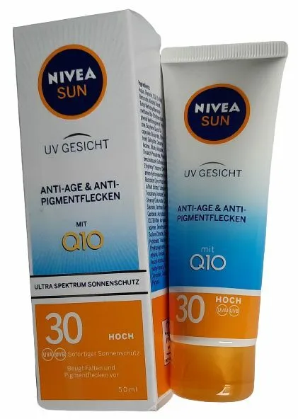 NIVEA SUN UV Gesicht Sonnencreme Anti-Age Anti-Pgmentflecken mit Q10 LSF30, 50ml